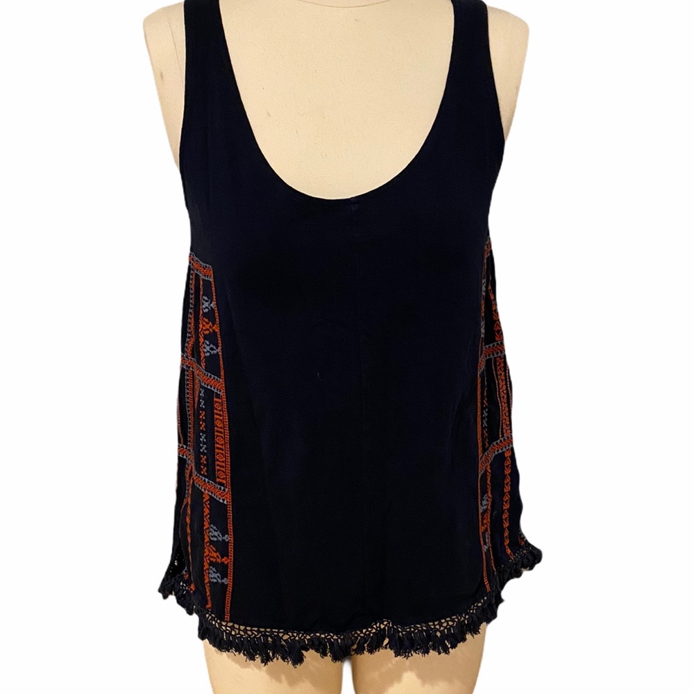 Madewell Sleeveless Embroidered Aztec Tassel Top